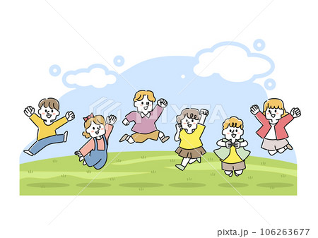 自然の中で遊ぶ子供達のイラスト 106263677
