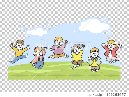 自然の中で遊ぶ子供達のイラスト 106263677