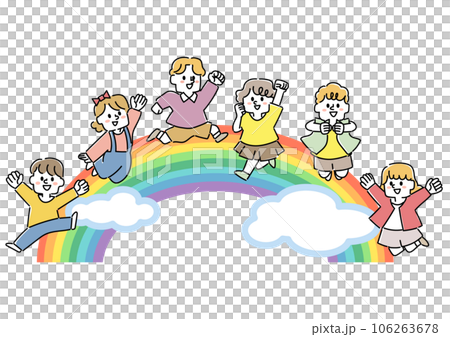 Illustration of a rainbow and energetic children 106263678