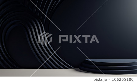 Abstract minimalistic dark blue scene with geometric shapes. 3D visualization AI Abstract minimalistic dark blue scene with geometric shapes. 3D visualization AI 106265180