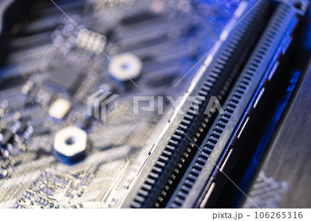 Motherboard close-up on modern powerful desktop PC Motherboard close-up on modern powerful desktop PC 106265316