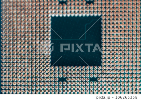 CPU golden pins contacts, processor unit close-up 106265358