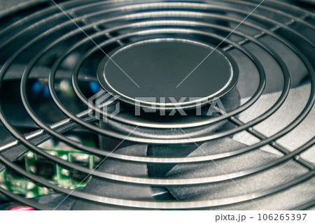 Cooler fan for computer CPU unit close-up on black 106265397