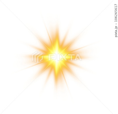 Golden star and sparks isolated on transparent background. Flares and sunbursts. Glowing light effects. PNG. 106265617
