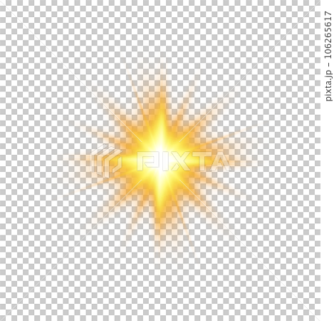 Golden star and sparks isolated on transparent background. Flares and sunbursts. Glowing light effects. PNG. 106265617