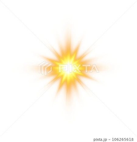 Golden star and sparks isolated on transparent background. Flares and sunbursts. Glowing light effects. PNG. 106265618