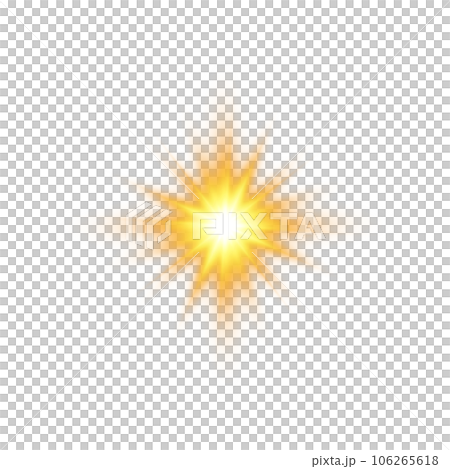 Golden star and sparks isolated on transparent background. Flares and sunbursts. Glowing light effects. PNG. 106265618