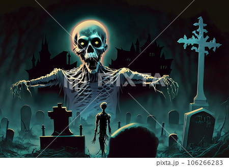 a graveyard zombie emerges on a spooky night a graveyard zombie emerges on a spooky night 106266283