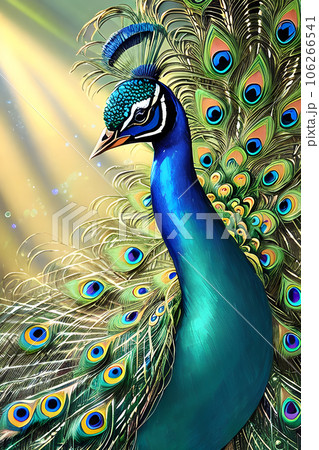 Colorful and abstract illustration of a majestic peackock 106266541