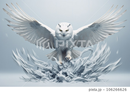 Image of snowy owl flying on clean background.のイラスト