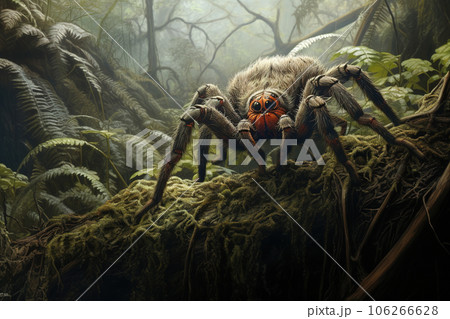Image of tarantula in the fertile forest. Insect. Illustration, Generative AI. Image of tarantula in the fertile forest. Insect. Illustration, Generative AI. 106266628
