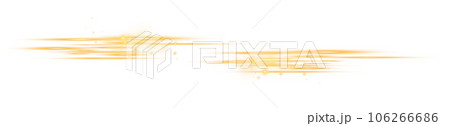 Yellow horizontal lens flares. Laser beams, horizontal light rays. Beautiful light flares. Glowing streaks on transparent background. PNG. 106266686