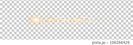 Yellow horizontal lens flares. Laser beams, horizontal light rays. Beautiful light flares. Glowing streaks on transparent background. PNG. 106266926