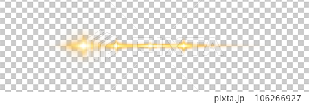 Yellow horizontal lens flares. Laser beams, horizontal light rays. Beautiful light flares. Glowing streaks on transparent background. PNG. 106266927