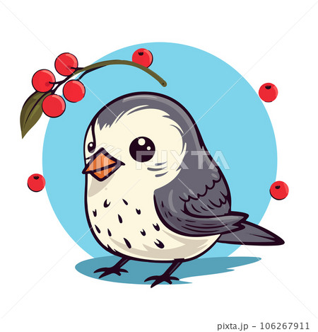 Adorable gray and white baby bird. Colorful illustration of a cute little animal character feeling good Adorable gray and white baby bird. Colorful illustration of a cute little animal character feeling good 106267911