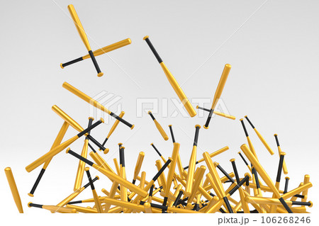 Flying of sport equipment like softball or baseball bat on white background 106268246