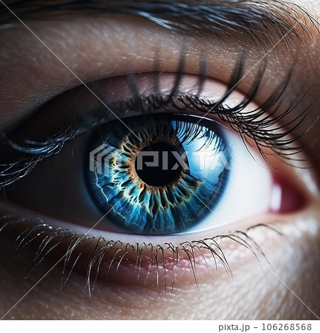 Perfect blue eye macro in a sterile environment and perfect vision in high resolution. The vision of the future and healthy life concept Perfect blue eye macro in a sterile environment and perfect vision in high resolution. The vision of the future and healthy life concept 106268568