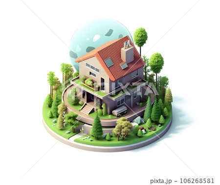 isometric architecture eco sustainable environment generative AI. 106268581