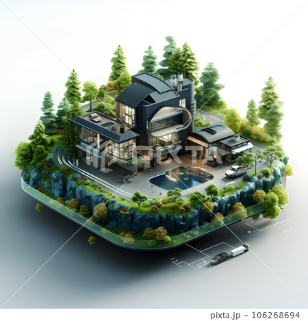 isometric architecture eco sustainable environment generative AI. 106268694