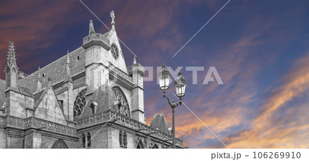 Great gothic church of Saint Germain l Auxerrois (against the background of a sky at sunset), Paris, France 106269910