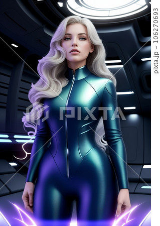Beautiful woman astronaut in modern spacesuit Beautiful woman astronaut in modern spacesuit 106270693