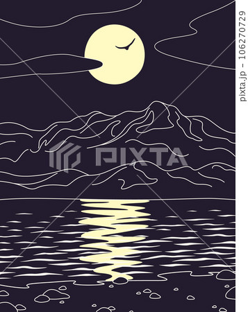 Line Drawing  of Night Scene with Moon 106270729