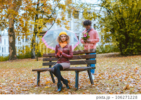 Man having to apologize to his wife or girlfriend Man having to apologize to his wife or girlfriend 106271228