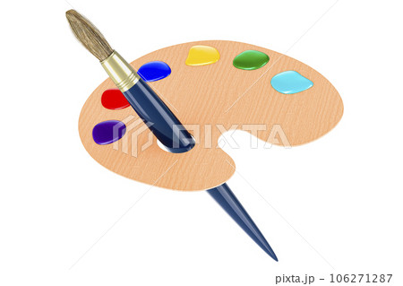 Paint Palette With Brush, 3D rendering Paint Palette With Brush, 3D rendering 106271287
