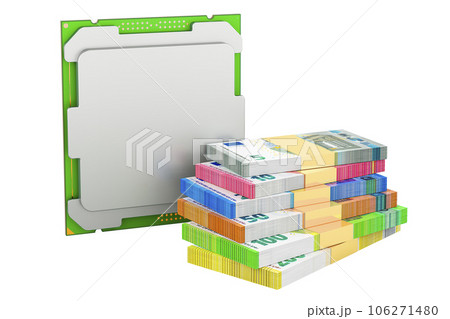 CPU with euro packs. 3D rendering CPU with euro packs. 3D rendering 106271480