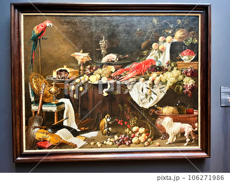 Amsterdam, Netherlands. August 11, 2023. Stil life of lobster, vegetables and fruit. Amsterdam, Netherlands. August 11, 2023. Stil life of lobster, vegetables and fruit. 106271986