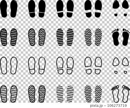 モノクロの人間の足跡のベクターイラストセット モノクロの人間の足跡のベクターイラストセット 106273719