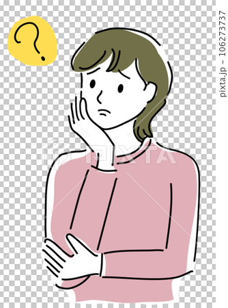 Simple line drawing illustration of a worried woman 106273737