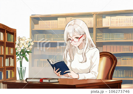 トル	図書館で読書する女性　10 106273746