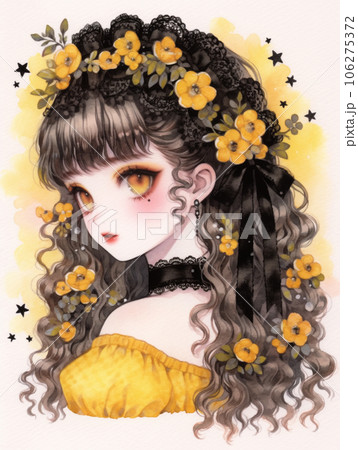 ゴスロリイエロードレスほくろの女の子 106275372