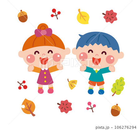 落ち葉と子どもたちのイラスト 106276294