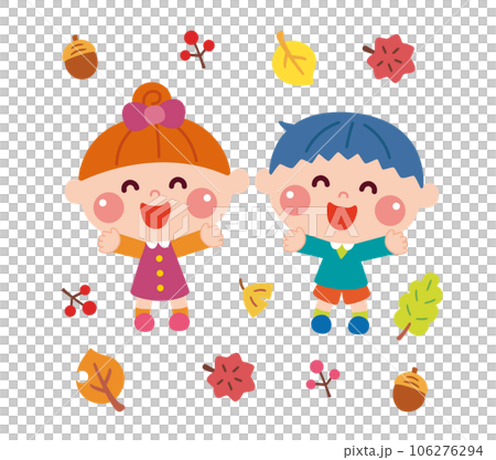 落ち葉と子どもたちのイラスト 106276294