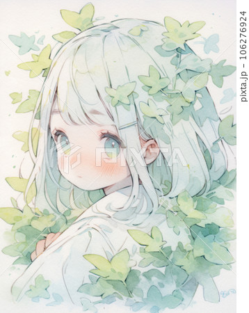パステルカラーのグリーンリーフの女の子 106276924