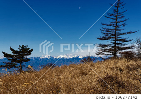 大菩薩連嶺・湯ノ沢峠の草原から南アルプス・白峰三山 106277142