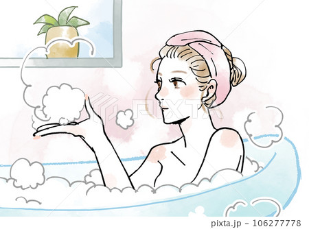 お風呂でリラックスする女性 106277778
