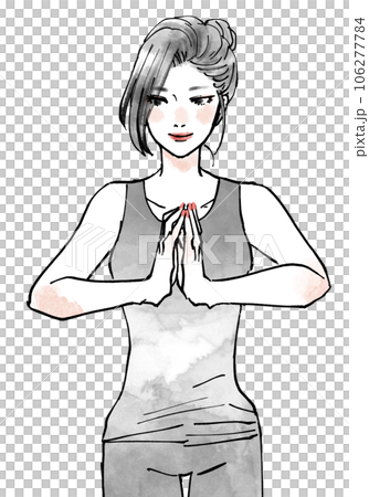 A woman doing yoga in a gassho pose A woman doing yoga in a gassho pose 106277784