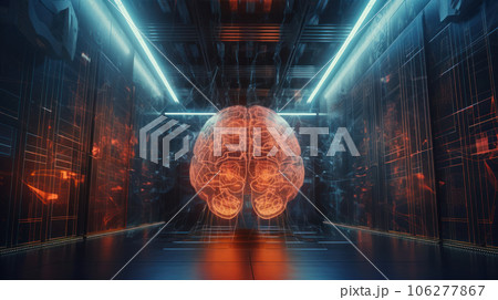 Artificial intelligence concept with circuit board background and digital brain of android. AI is Generative machine intelligence. Artificial intelligence concept with circuit board background and digital brain of android. AI is Generative machine intelligence. 106277867