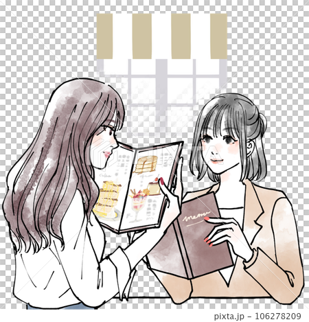 兩個女人在咖啡館看菜單 兩個女人在咖啡館看菜單 106278209