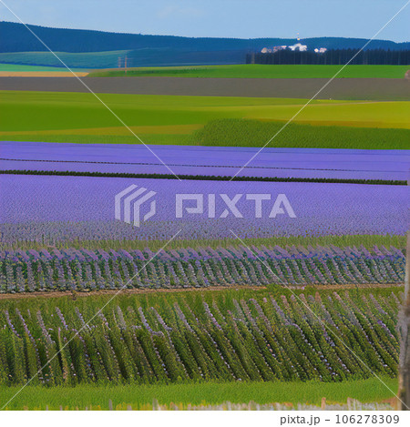 広い平野 パッチワークの丘《AI生成画像》 106278309