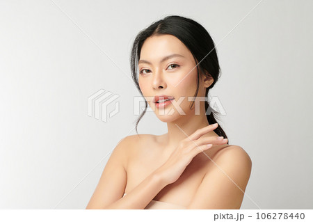 Beautiful young asian woman with clean fresh skin on white background, Face care, Facial treatment, Cosmetology, beauty and spa, Asian women portrait. Beautiful young asian woman with clean fresh skin on white background, Face care, Facial treatment, Cosmetology, beauty and spa, Asian women portrait. 106278440