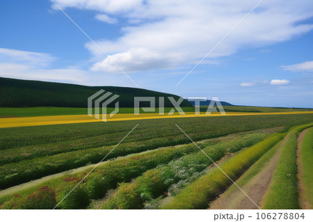 広い平野 パッチワークの丘《AI生成画像》 106278804