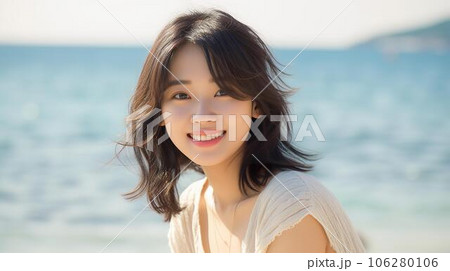 夏の海・ビーチにきたアジア人女性（Generative AI） 106280106