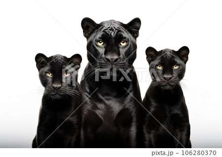 Image of family group of black panther on white background. Wildlife Animals. Illustration, Generative AI. 106280370