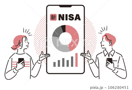 スマホで新NISAをする男女 106280451