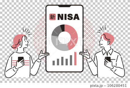 スマホで新NISAをする男女 106280451