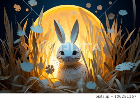 十五夜お月様とうさぎのペーパークラフト　AI生成画像　AI画像 106281367